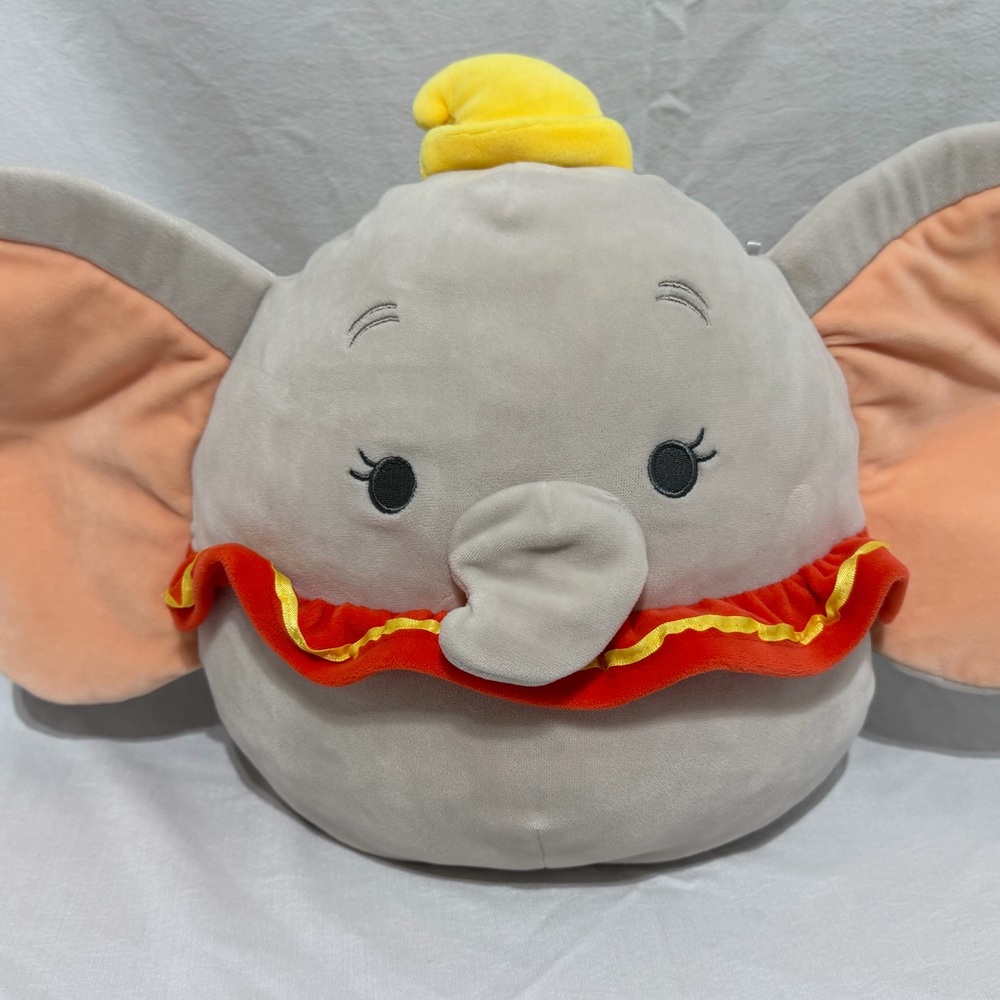 Gray Dumbo Elephant Plush with Yellow Hat and Red Ruffle